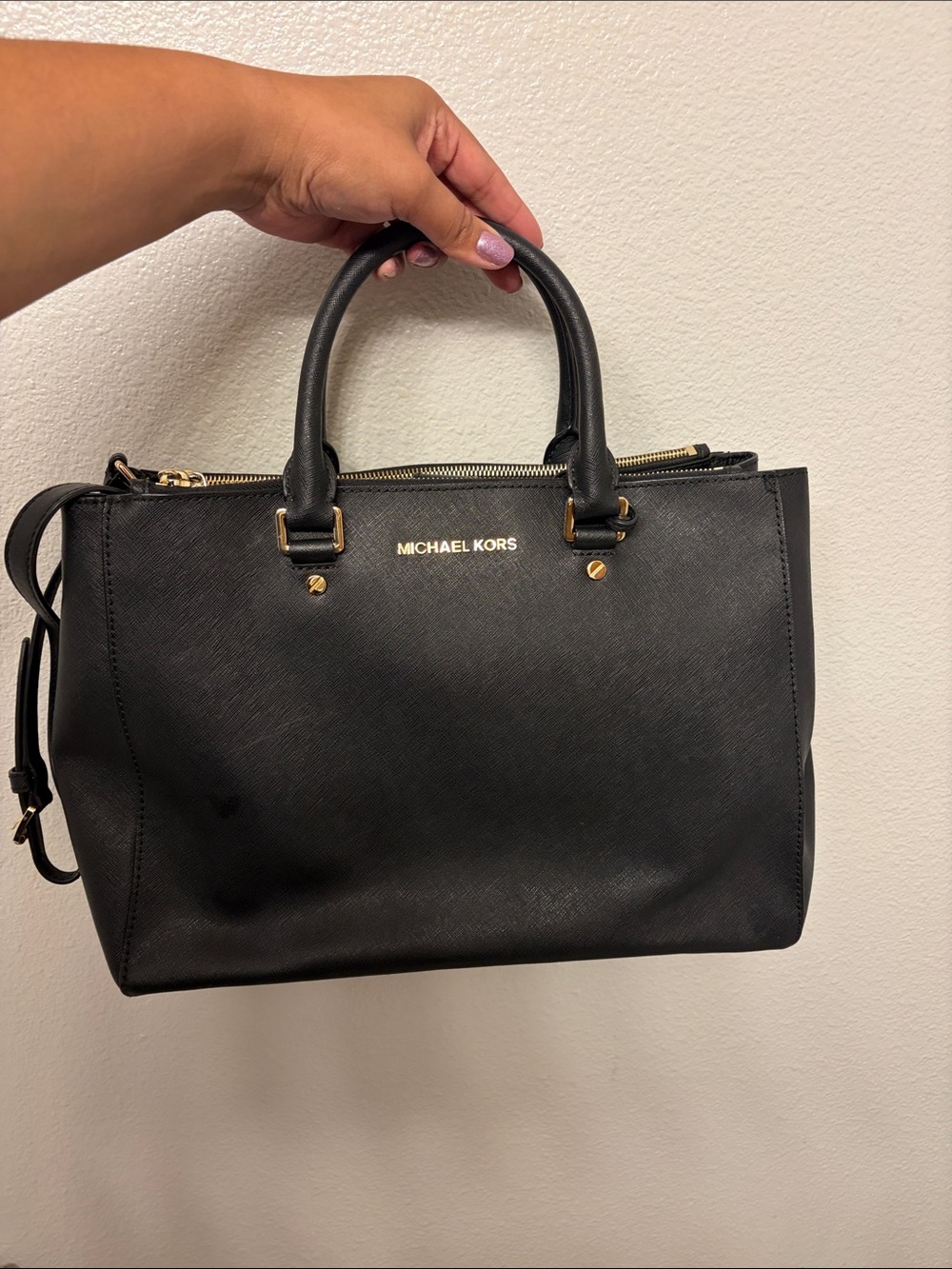 Michael Kors Black Top-Handle Satchel with Gold Hardware